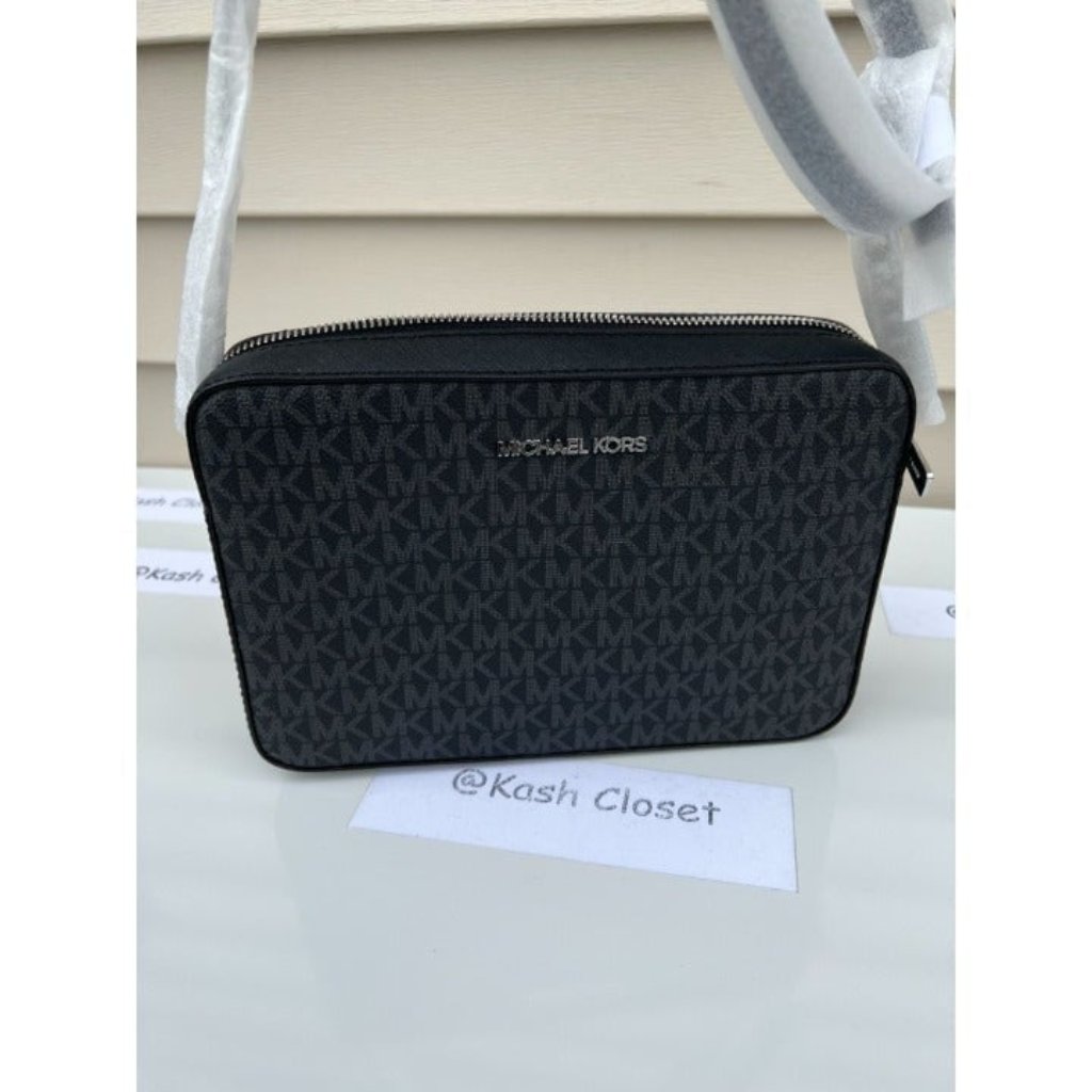 Michael Kors Crossbody Jet Set Large Crossbody Mk Signature Black